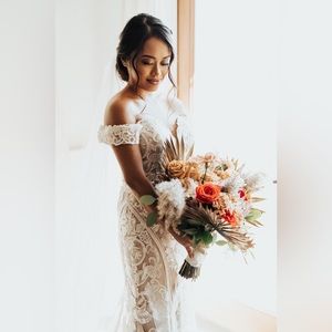 Allure Bridal Lace Sheath Wedding Dress with Long Crystal Veil